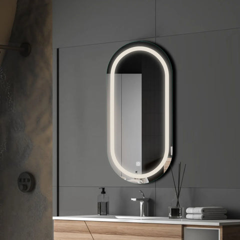 Miroir LED Ovale | Bouton Tactile | Lumière blanche neutre - Reyze Série Salono Modèle 1