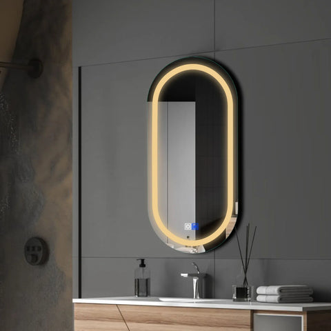 Miroir LED Ovale | boutons tactiles | Fonction Anti-Buée | Lumière Blanche Chaude - Reyze Série Salono Modèle 1