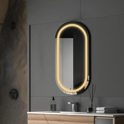 Miroir LED Ovale | Sans Boutons Tactiles | Lumière Blanche Chaude - Reyze Série Salono Modèle 1