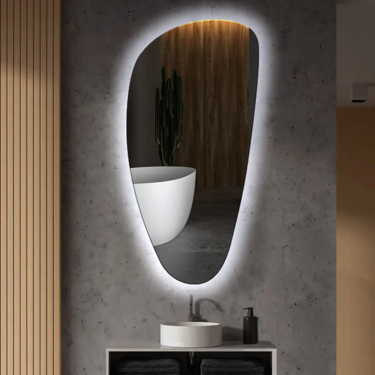 Miroir LED Asymétrique Vertical | Sans Boutons Tactiles | Lumière blanche froide - Reyze Série Ambient Modèle 1