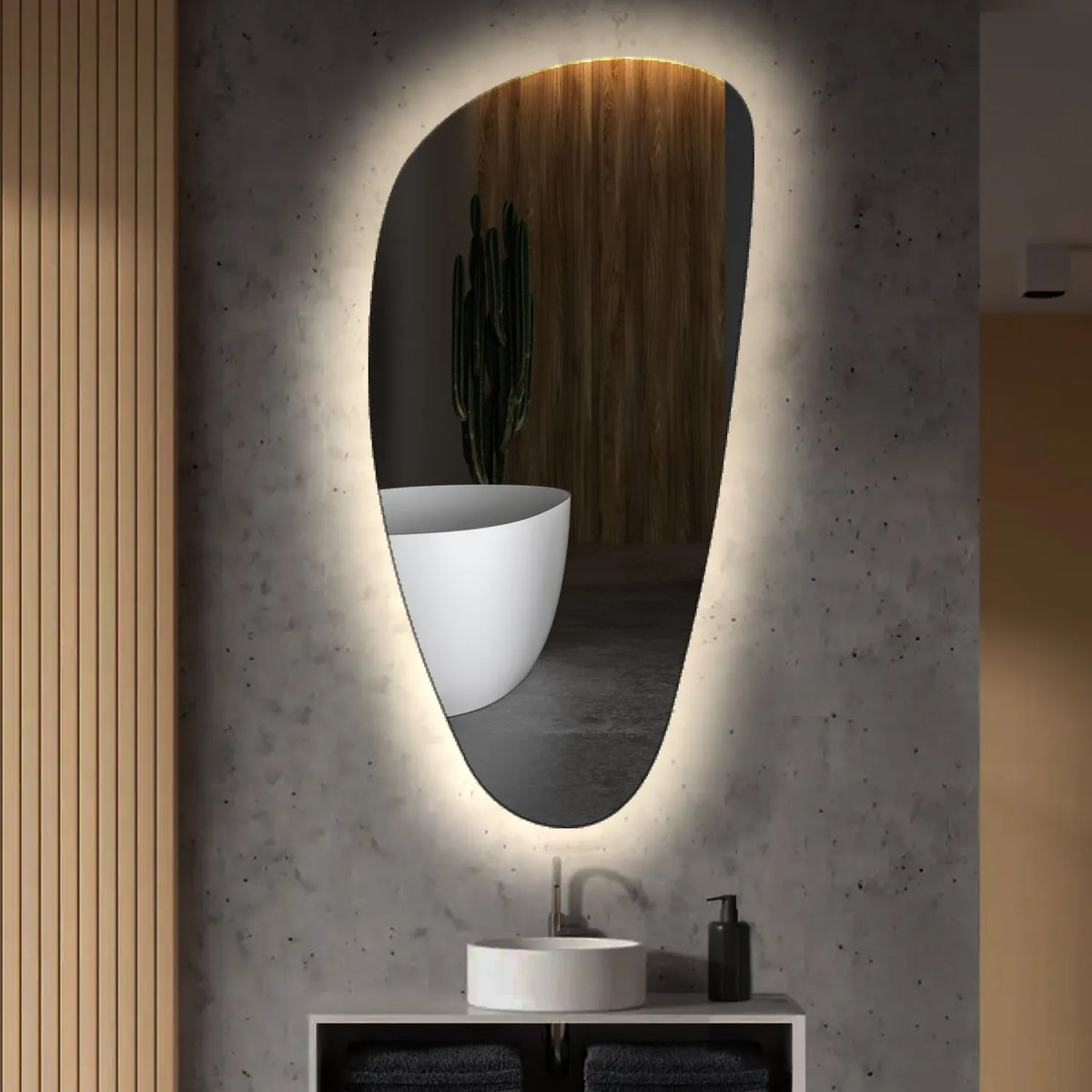 Miroir LED Asymétrique Vertical | Sans Boutons Tactiles | Lumière blanche neutre - Reyze Série Ambient Modèle 1