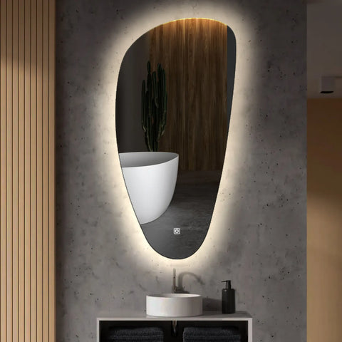 Miroir LED Asymétrique Vertical | Bouton Tactile | Lumière blanche neutre - Reyze Série Ambient Modèle 1