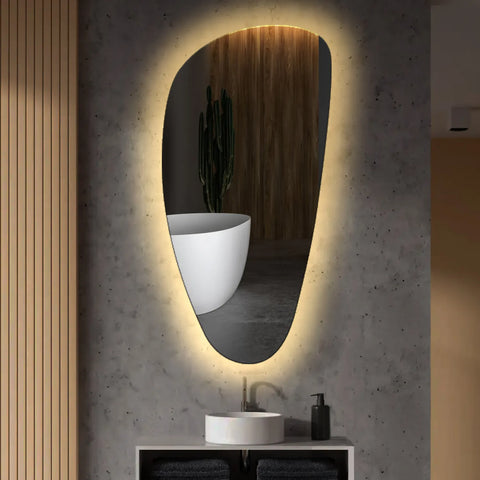 Miroir LED Asymétrique Vertical | Sans Boutons Tactiles | Lumière Blanche Chaude - Reyze Série Ambient Modèle 1