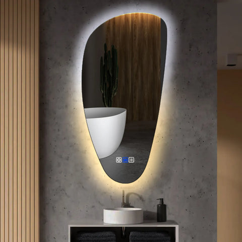 Miroir LED Asymétrique Vertical | boutons tactiles | Fonction Anti-Buée | Température de couleur réglable - Reyze Série Ambient Modèle 1