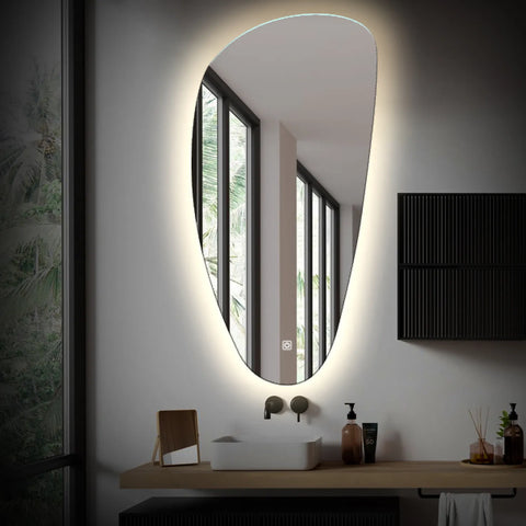 Miroir LED Asymétrique Vertical | Bouton Tactile | Lumière blanche neutre - Reyze Série Ambient Modèle 1