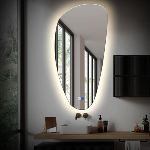 Miroir LED Asymétrique Vertical | boutons tactiles | Fonction Anti-Buée | Lumière blanche neutre - Reyze Série Ambient Modèle 1