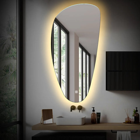 Miroir LED Asymétrique Vertical | Bouton Tactile | Lumière Blanche Chaude - Reyze Série Ambient Modèle 1