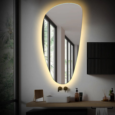 Miroir LED Asymétrique Vertical | Sans Boutons Tactiles | Lumière Blanche Chaude - Reyze Série Ambient Modèle 1