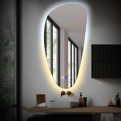Miroir LED Asymétrique Vertical | boutons tactiles | Fonction Anti-Buée | Température de couleur réglable - Reyze Série Ambient Modèle 1