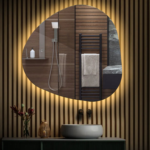 Miroir LED Asymétrique | Sans Boutons Tactiles | Lumière Blanche Chaude - Reyze Série Ambient Modèle 1
