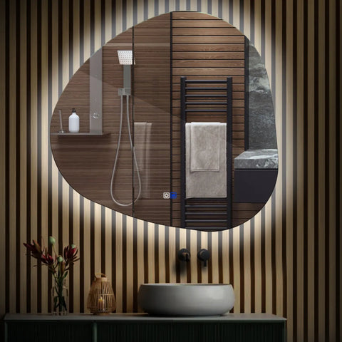 Miroir LED Asymétrique | boutons tactiles | Fonction Anti-Buée | Lumière blanche froide - Reyze Série Ambient Modèle 1