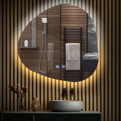 Miroir LED Asymétrique | boutons tactiles | Fonction Anti-Buée | Température de couleur réglable - Reyze Série Ambient Modèle 1