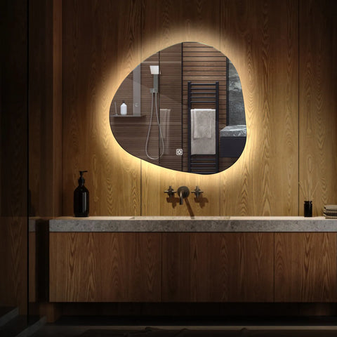 Miroir LED Asymétrique | Bouton Tactile | Lumière blanche neutre - Reyze Série Ambient Modèle 1