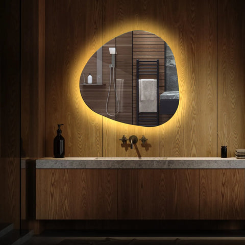 Miroir LED Asymétrique | Sans Boutons Tactiles | Lumière Blanche Chaude - Reyze Série Ambient Modèle 1