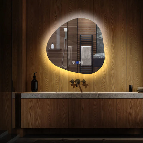 Miroir LED Asymétrique | boutons tactiles | Fonction Anti-Buée | Température de couleur réglable - Reyze Série Ambient Modèle 1