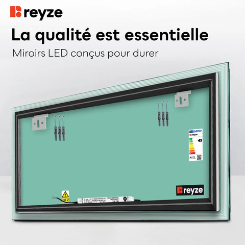 Miroir LED Horizontal | Sans Boutons Tactiles | Lumière blanche froide - Reyze Série Edge Modèle 1