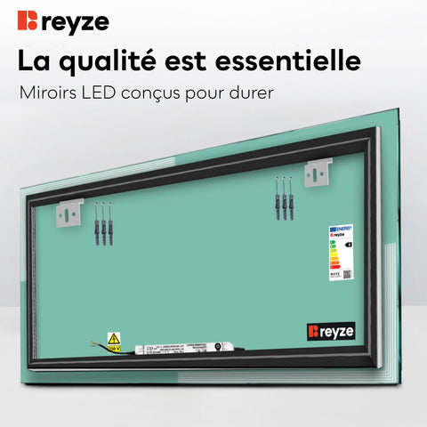 Miroir LED Horizontal | Sans Boutons Tactiles | Lumière blanche froide - Reyze Série Edge Modèle 2