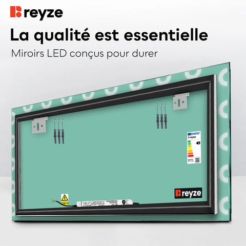 Miroir LED Horizontal | Sans Boutons Tactiles | Lumière Blanche Chaude - Reyze Série Edge Modèle 4