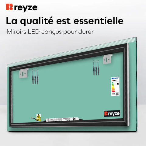 Miroir LED Horizontal | Sans Boutons Tactiles | Lumière blanche froide - Reyze Série Edge Modèle 5