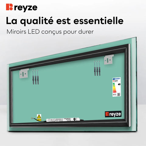 Miroir LED Horizontal | Sans Boutons Tactiles | Lumière blanche neutre - Reyze Série Edge Modèle 7