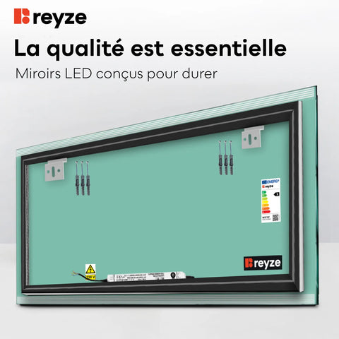 Miroir LED Horizontal | Sans Boutons Tactiles | Lumière blanche froide - Reyze Série Edge Modèle 8
