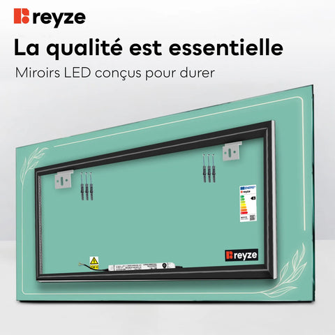 Miroir LED Horizontal | Sans Boutons Tactiles | Lumière blanche froide - Reyze Série Good Vibes Modèle 1
