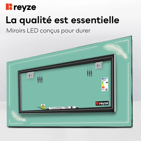 Miroir LED Horizontal | Sans Boutons Tactiles | Lumière blanche froide - Reyze Série Good Vibes Modèle 2