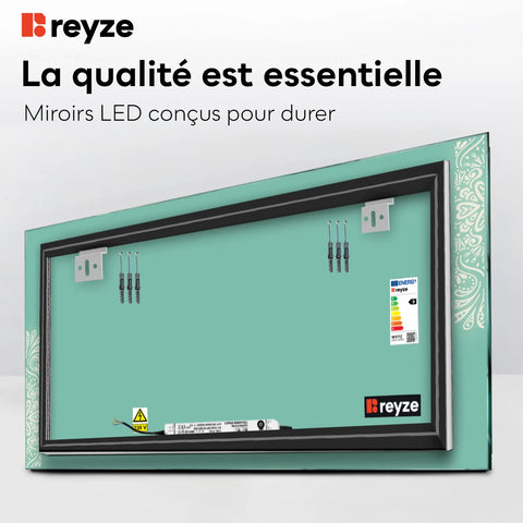 Miroir LED Horizontal | Sans Boutons Tactiles | Lumière blanche neutre - Reyze Série Good Vibes Modèle 4