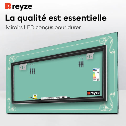 Miroir LED Horizontal | Sans Boutons Tactiles | Lumière blanche froide - Reyze Série Good Vibes Modèle 5