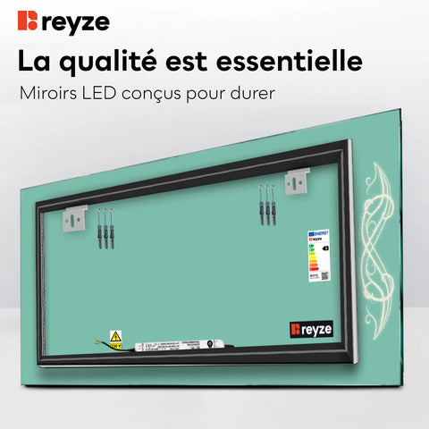 Miroir LED Horizontal | Sans Boutons Tactiles | Lumière blanche neutre - Reyze Série Good Vibes Modèle 6