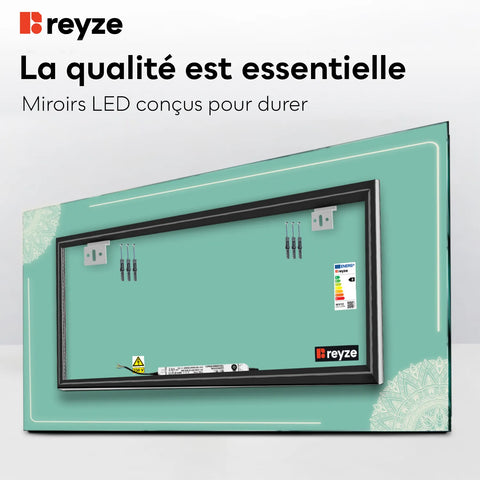 Miroir LED Horizontal | Sans Boutons Tactiles | Lumière blanche froide - Reyze Série Good Vibes Modèle 7