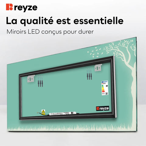 Miroir LED Horizontal | Sans Boutons Tactiles | Lumière blanche froide - Reyze Série Good Vibes Modèle 8