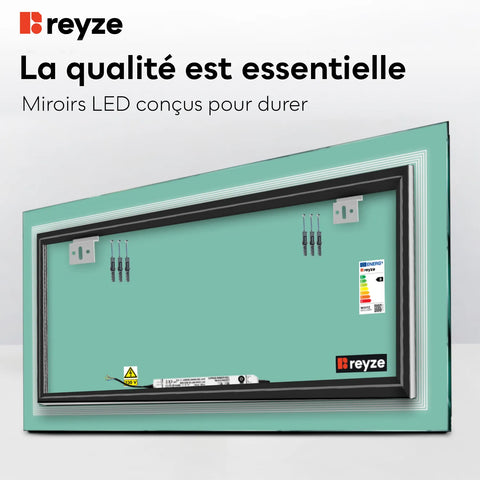 Miroir LED Horizontal | Sans Boutons Tactiles | Lumière blanche neutre - Reyze Série Minimal Modèle 1
