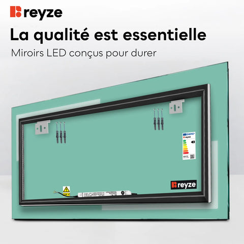 Miroir LED Horizontal | Sans Boutons Tactiles | Lumière blanche froide - Reyze Série Minimal Modèle 2