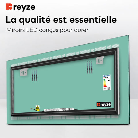 Miroir LED Horizontal | Sans Boutons Tactiles | Lumière blanche froide - Reyze Série Minimal Modèle 3