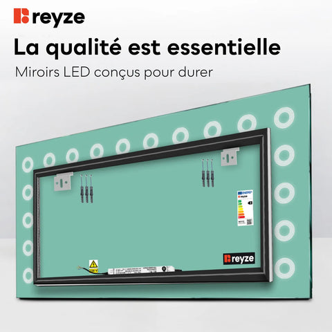 Miroir LED Horizontal | Sans Boutons Tactiles | Lumière Blanche Chaude - Reyze Série Minimal Modèle 4