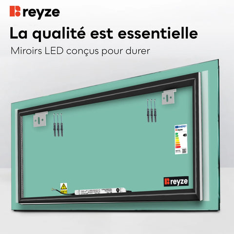 Miroir LED Horizontal | Sans Boutons Tactiles | Lumière blanche froide - Reyze Série Minimal Modèle 7