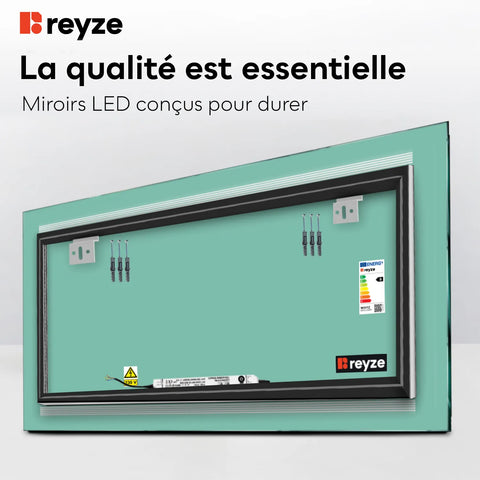 Miroir LED Horizontal | Sans Boutons Tactiles | Lumière blanche froide - Reyze Série Minimal Modèle 8