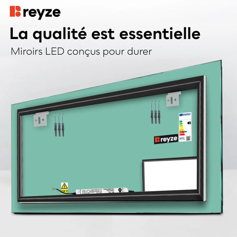 Miroir LED Horizontal | Sans Boutons Tactiles | Lumière blanche froide - Reyze Série Motivated Modèle 3