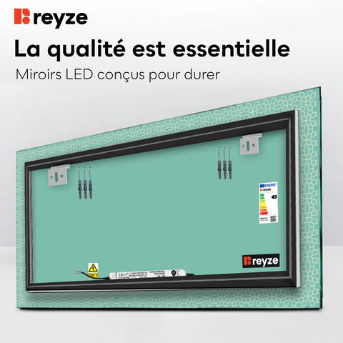 Miroir LED Horizontal | Sans Boutons Tactiles | Lumière blanche froide - Reyze Série Official Modèle 1
