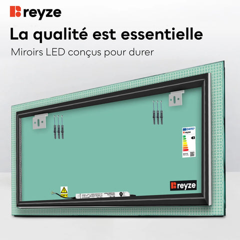 Miroir LED Horizontal | Sans Boutons Tactiles | Lumière blanche froide - Reyze Série Official Modèle 2