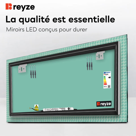 Miroir LED Horizontal | Sans Boutons Tactiles | Lumière blanche froide - Reyze Série Official Modèle 3