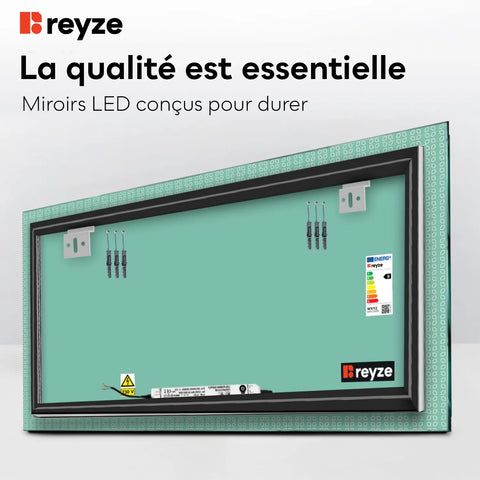 Miroir LED Horizontal | Sans Boutons Tactiles | Lumière blanche froide - Reyze Série Official Modèle 5