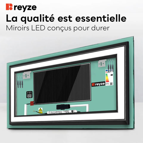 Miroir LED Horizontal | boutons tactiles | Fonction Anti-Buée | Lumière blanche froide - Reyze Série Salono Modèle 1