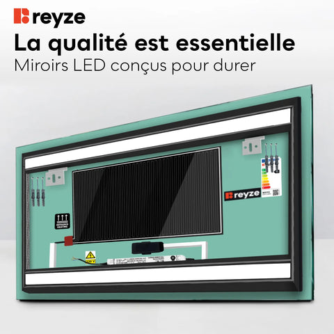 Miroir LED Horizontal | boutons tactiles | Fonction Anti-Buée | Lumière blanche froide - Reyze Série Salono Modèle 4