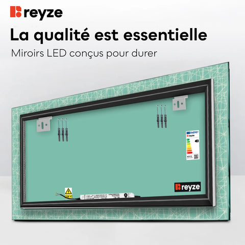 Miroir LED Horizontal | Sans Boutons Tactiles | Lumière blanche froide - Reyze Série Simetria Modèle 1
