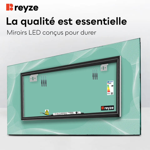 Miroir LED Horizontal | Sans Boutons Tactiles | Lumière blanche neutre - Reyze Série Simetria Modèle 3