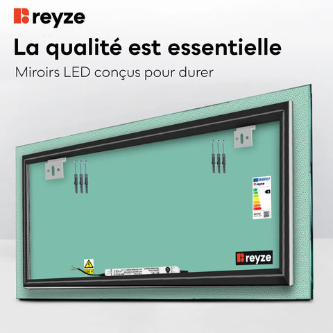 Miroir LED Horizontal | Sans Boutons Tactiles | Lumière blanche froide - Reyze Série Simetria Modèle 4