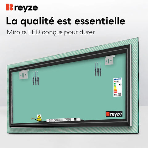 Miroir LED Horizontal | Sans Boutons Tactiles | Lumière blanche froide - Reyze Série Simetria Modèle 7
