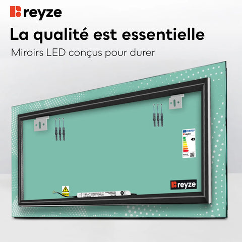Miroir LED Horizontal | Sans Boutons Tactiles | Lumière blanche froide - Reyze Série Simetria Modèle 8